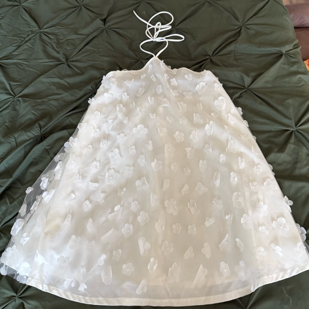 Elegant White Halter Dress with Floral Accents